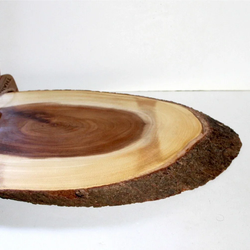 Large Cutting Serving Board Natural Wood Thailand rustic tree bark raw edge NEW